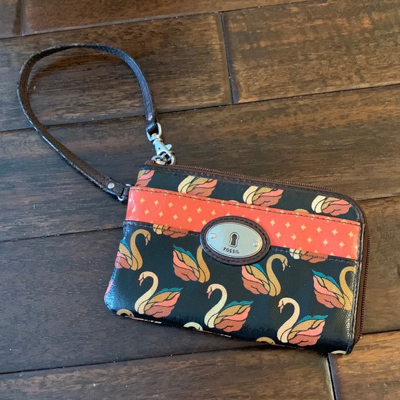 Fossil Swan 🦢 Zip Key-Per Wristlet EUC in brown - Picture 1 of 6